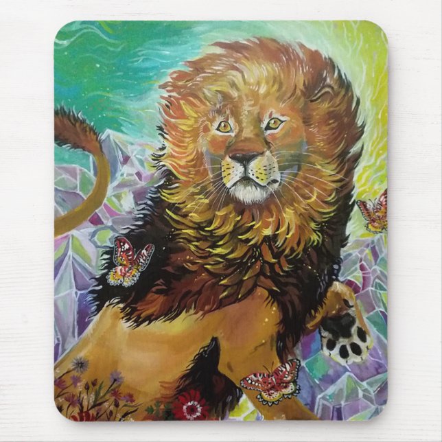 Mystical Crystal Lion Painting "New Worlds"  Mouse Mat (Front)