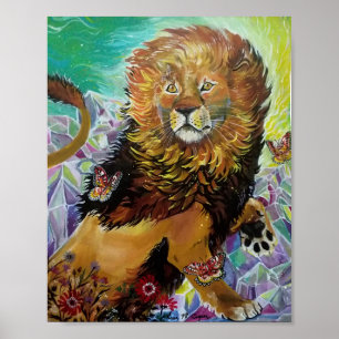 Mystical Crystal Lion Painting "New Worlds" Poster