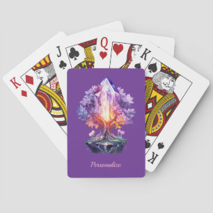 Mystical Crystal Tree on Purple Radiant Gemstone Playing Cards