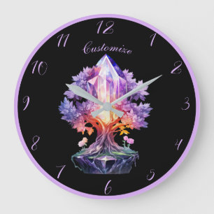 Mystical Crystal Zen Yoga Tree Fantasy Art  Large Clock
