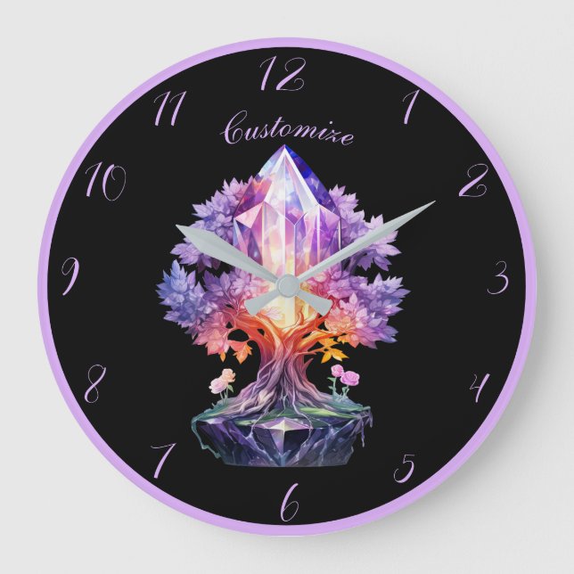 Mystical Crystal Zen Yoga Tree Fantasy Art  Large Clock (Front)