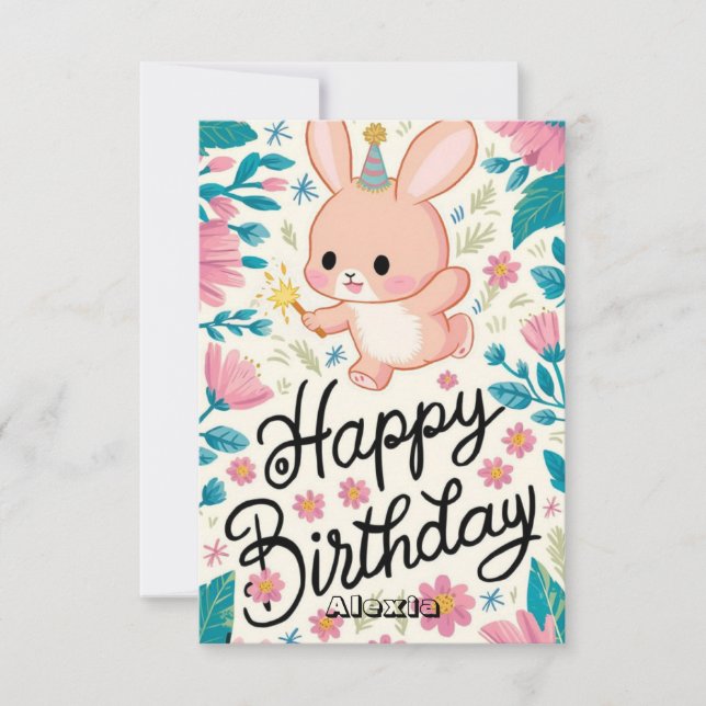 Mystical Cute Bunny Digital Birthday card (Front)