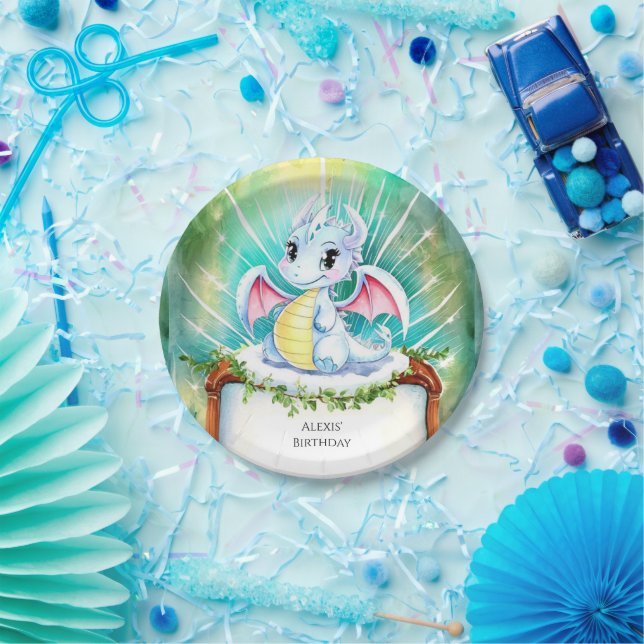 Mystical Cute Dragon Birthday Paper Plate (Party)