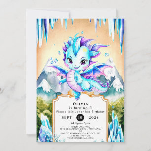 Mystical Cute Ice Dragon Birthday Invitation