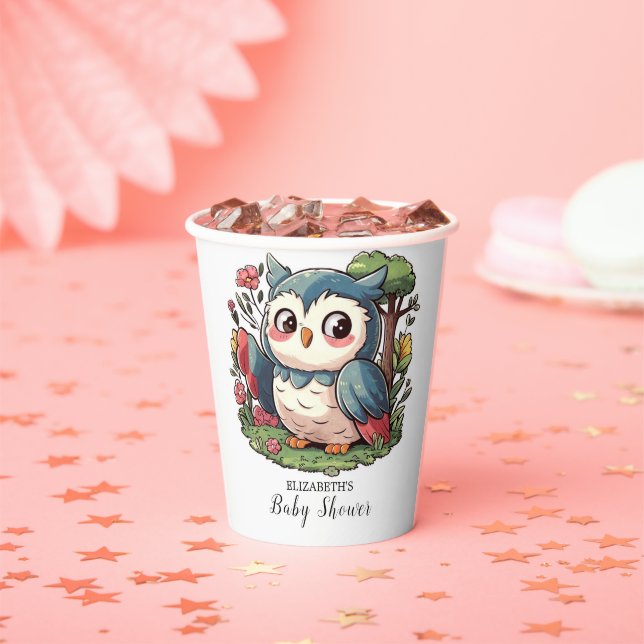 Mystical Cute Owl Baby Shower Paper Cups (Insitu)