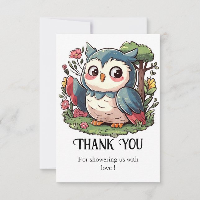 Mystical Cute Owl Baby Shower Thank You Card (Front)