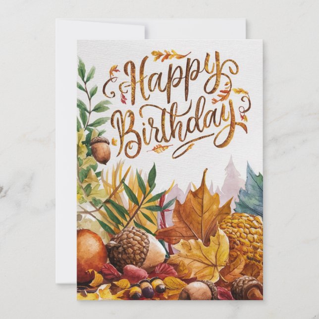 Mystical Cute Woodland Autumn Fall Happy Birthday Card (Front)