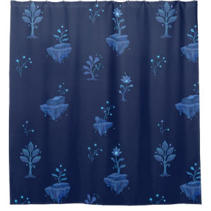 Mystical Cyberpunk Botanical Elements in Midnight Shower Curtain