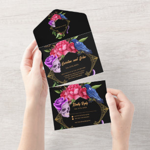 Mystical dark and romantic wedding design all in one invitation