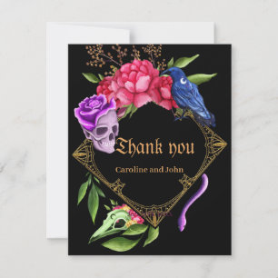 Mystical dark and romantic wedding design thank you card