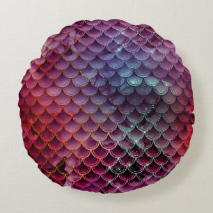 Mystical Dark Mermaid Scales & Ocean Trident illow Round Cushion