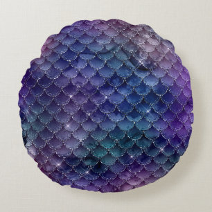 Mystical Dark Mermaid Scales & Ocean Trident illow Round Cushion