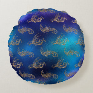 Mystical Dark Mermaid Scales & Ocean Trident illow Round Cushion