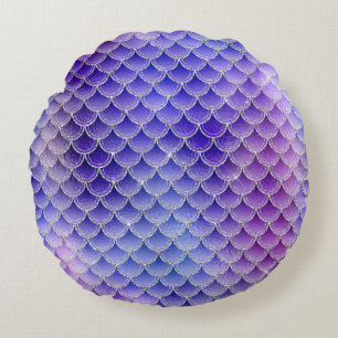 Mystical Dark Mermaid Scales & Ocean Trident illow Round Cushion