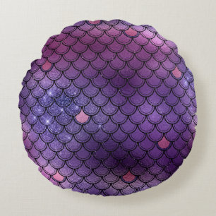 Mystical Dark Mermaid Scales & Ocean Trident illow Round Cushion