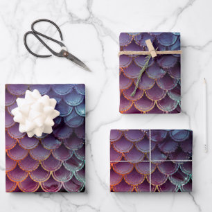 Mystical Dark Mermaid Scales & Ocean Trident illow Wrapping Paper Sheet