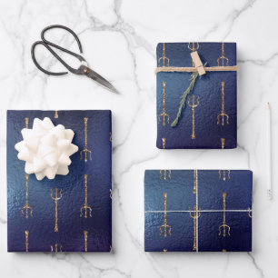 Mystical Dark Mermaid Scales & Ocean Trident illow Wrapping Paper Sheet