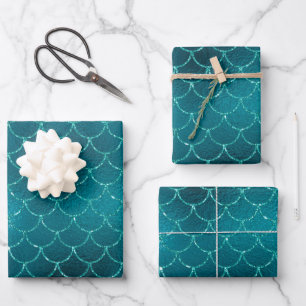 Mystical Dark Mermaid Scales & Ocean Trident illow Wrapping Paper Sheet