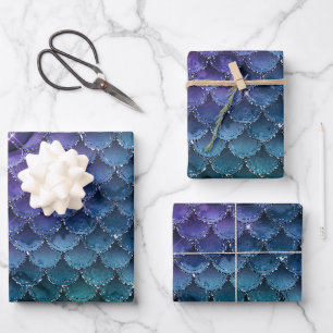 Mystical Dark Mermaid Scales & Ocean Trident illow Wrapping Paper Sheet