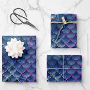 Mystical Dark Mermaid Scales & Ocean Trident illow Wrapping Paper Sheet