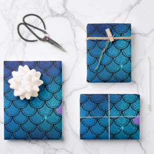 Mystical Dark Mermaid Scales & Ocean Trident illow Wrapping Paper Sheet