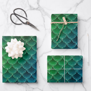 Mystical Dark Mermaid Scales & Ocean Trident illow Wrapping Paper Sheet