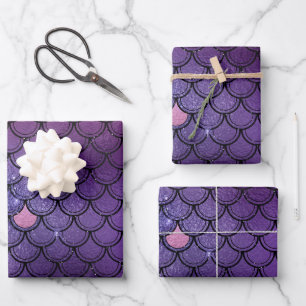 Mystical Dark Mermaid Scales & Ocean Trident illow Wrapping Paper Sheet
