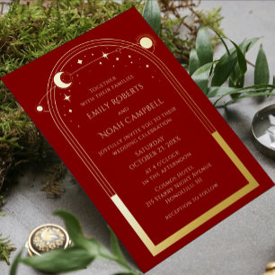 Mystical Dark Red Gold Celestial Photo Wedding
