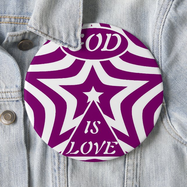Mystical Deep Purple Star "God Is Love" - Jewel    6 Cm Round Badge (In Situ)