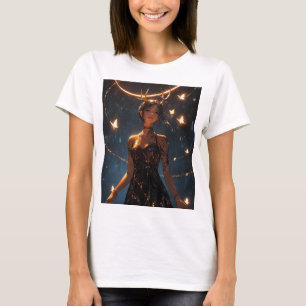 Mystical Deer Antler Girl Butterfly Halo Art Print T-Shirt