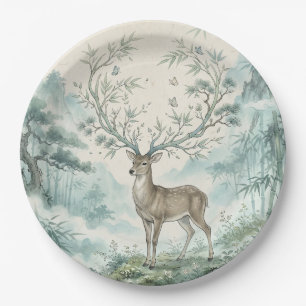 Mystical Deer Forest Watercolor Art Paper Plate