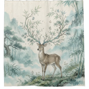 Mystical Deer Forest Watercolor Art Shower Curtain