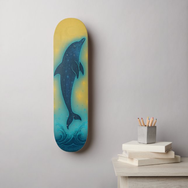 Mystical Dolphin Retro Colors Wall Art Skateboard (Wall Art)