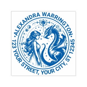 Mystical Dragon and Princess Name Return Address Self-inking Stamp