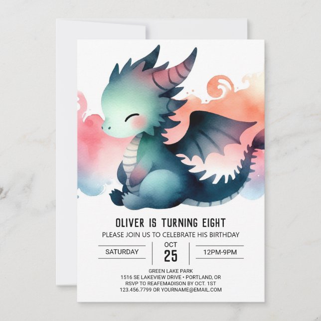 Mystical Dragon Birthday Digital Invitation (Front)