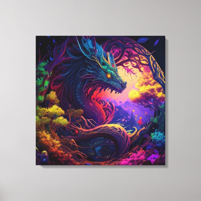 Mystical Dragon Enchanted Forest Fantasy Art Canvas Print (Front)