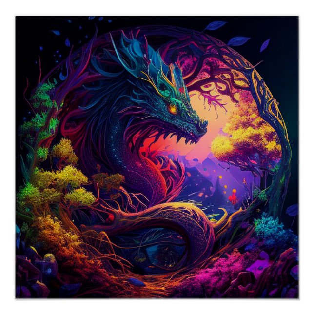 Mystical Dragon Enchanted Forest Fantasy Poster (Front)