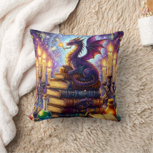 Mystical Dragon Wizard Books Cushion
