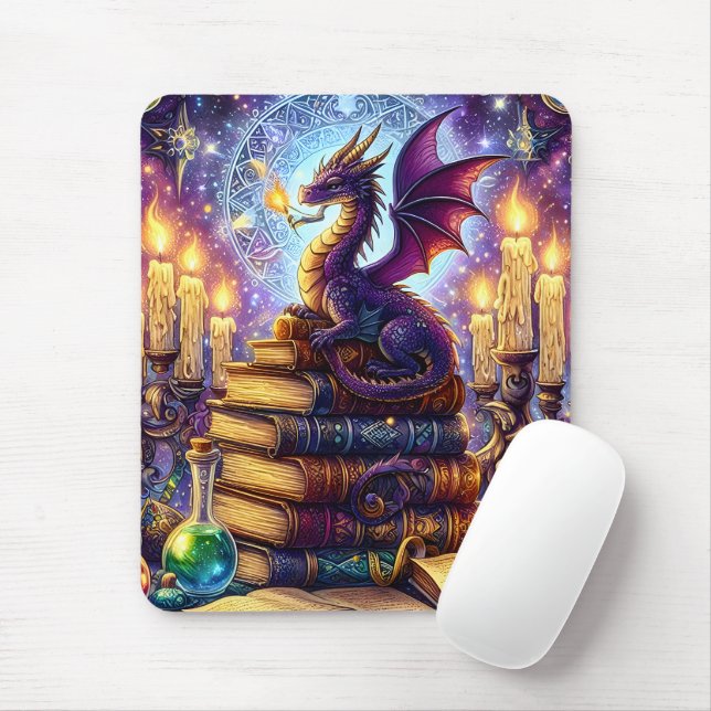 Mystical Dragon Wizard Books Mouse Mat (With Mouse)