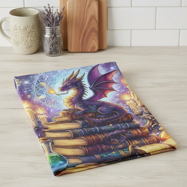 Mystical Dragon Wizard Books Tea Towel (Creator Uploaded)