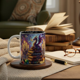 Mystical Dragon Wizard Books Two-Tone Coffee Mug