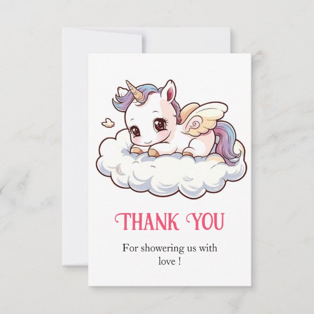 Mystical Dreamy Unicorn Baby Shower Thank You Card (Front)