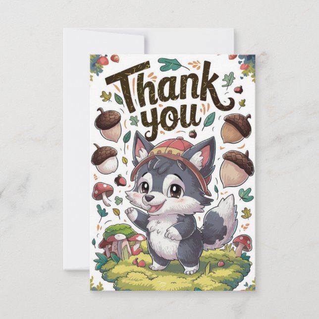 Mystical Dreamy Wolf Thank You Card (Front)