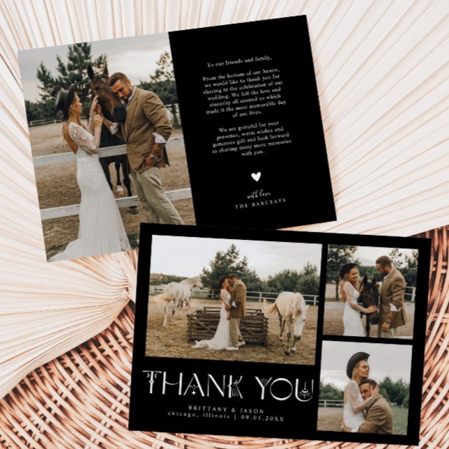 Mystical Elegance Photo Collage Wedding Black Thank You Card (Creator Uploaded)