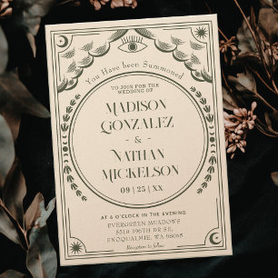 Mystical Elegant Olive Tarot Gothic Wedding Invitation