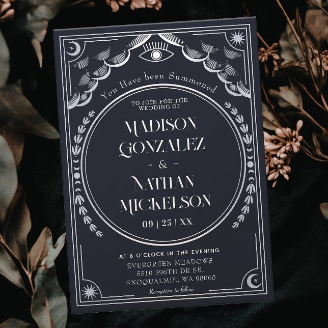 Mystical Elegant Silver Tarot Gothic Wedding Invitation (Creator Uploaded)