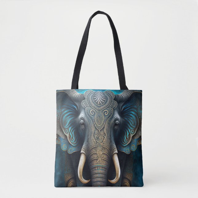 Mystical Elephant Watercolor Tote Bag (Front)