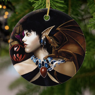 Mystical Elf Dragon Companion Butterfly Fantasy Ceramic Tree Decoration