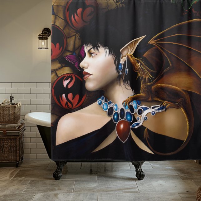 Mystical Elf Dragon Companion Butterfly Fantasy Shower Curtain (Creator Uploaded)