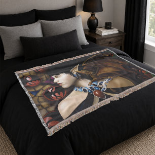 Mystical Elf Dragon Companion Butterfly Fantasy Throw Blanket